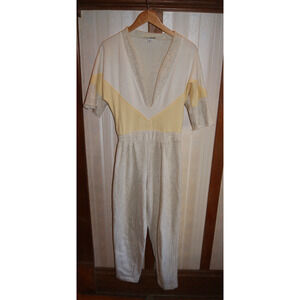 Vintage 70s 80s Womens Large Jumpsuit Sweat Onepiece Gray Yellow White RARE!